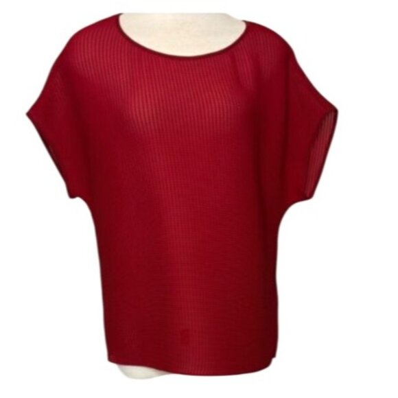 Lafayette 148 NY Red Top blouse Womens Size Large semi Sheer waffle texture - Picture 1 of 8